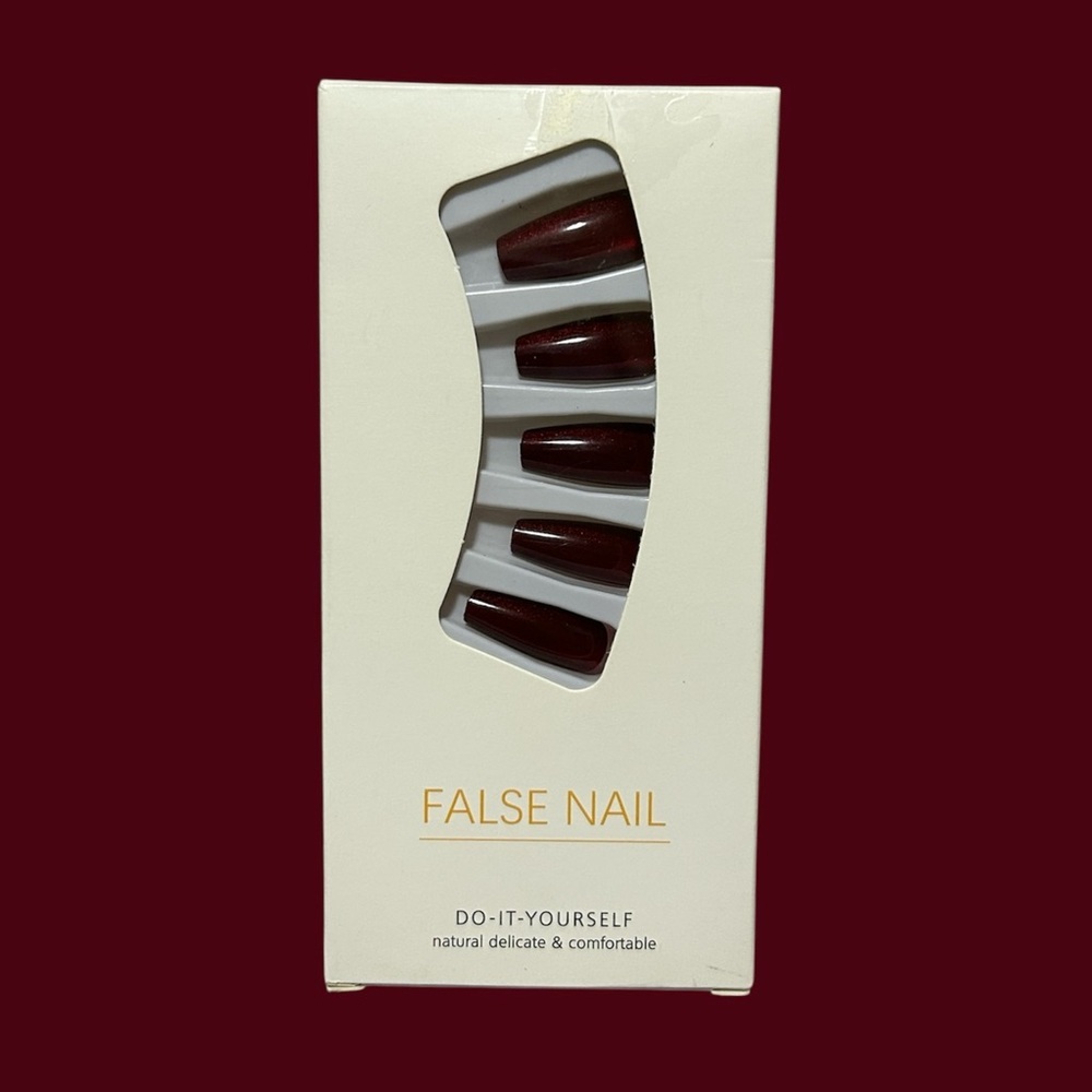 Deep Red Cat Eye False Nails